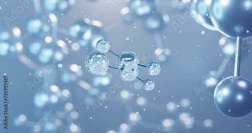 Polyvinyl chloride, rotating 3D model of synthetic polymer, seamless looped video, molecular structure with selective focus