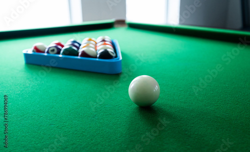 Billiard balls on pool table