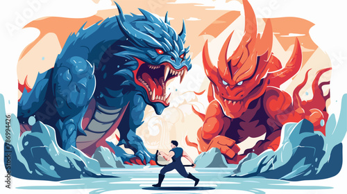 Engage in epic battles against menacing monsters flat