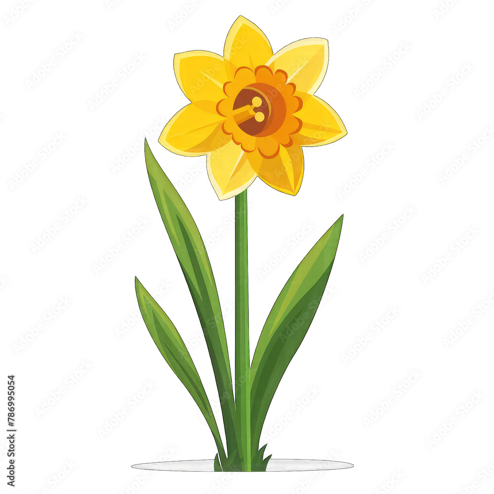 Fototapeta premium Dainty Daffodil in Minimalistic Flat Vector Style for Design Projects and Creative Visuals - Isolated on Transparent Background