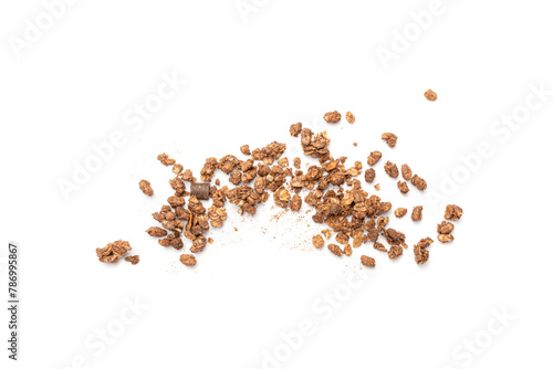 Scattered Chocolate Granola Isolated, Flying Cocoa Muesli, Crunchy Cereals, Seeds and Grains Muesli