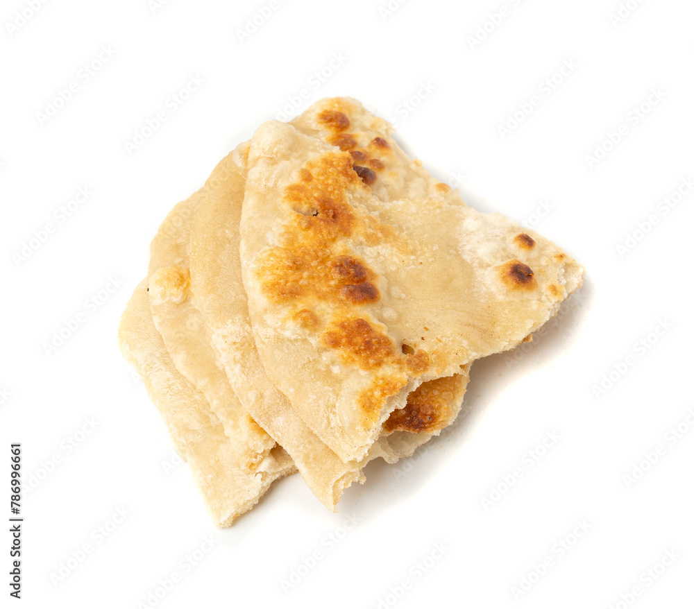 Wheaten Pita Flat Bread Pieces Isolated, Moroccan Tortillas, Fried in Butter, Msemmen Flat Bread