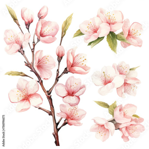 Watercolor cherry blossom clipart isolated on transparent background