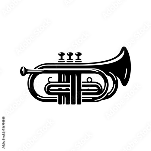 Black Vector Silhouette of a Trumpet, Symbolizing Vibrant Musical Brilliance and Soulful Jazz- trumpet Illustration- trumpet vector stock 
