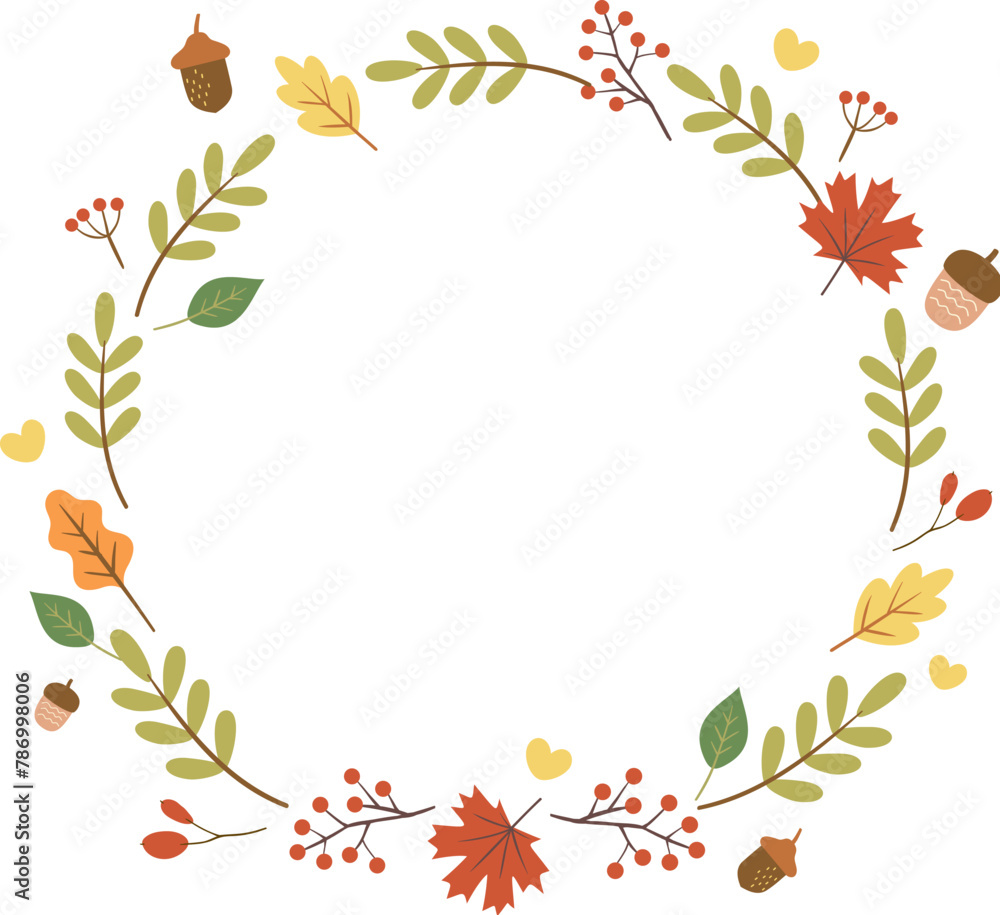 Autumn wreath with leaves, acorn and berries Autumn wreath with leaves, acorn and berries