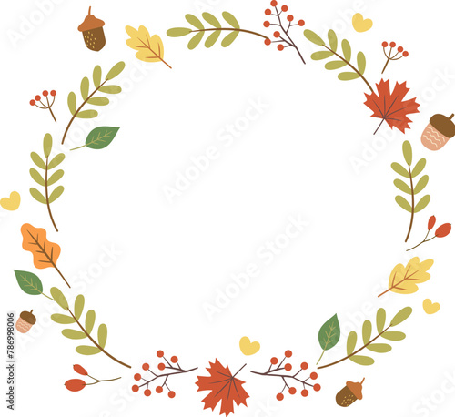 Autumn wreath with leaves, acorn and berries