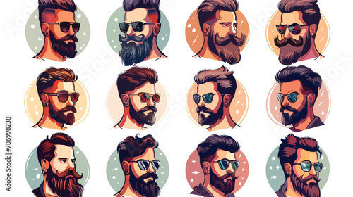 Handsome face man beard man emblems icons. Set of vector