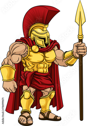 A Spartan or Tojan warrior or a Roman gladiator cartoon character