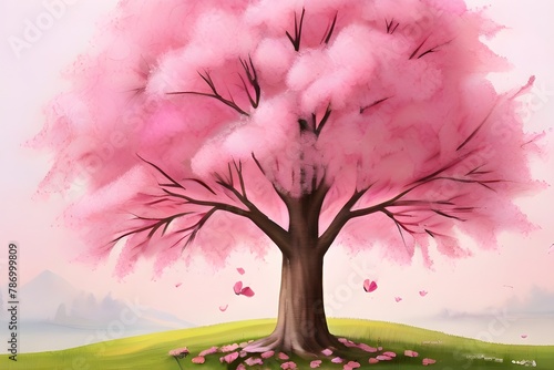 Spring nature scene with a pink blooming tree Symbolizing the beauty and renewal associated with easter Generative AI