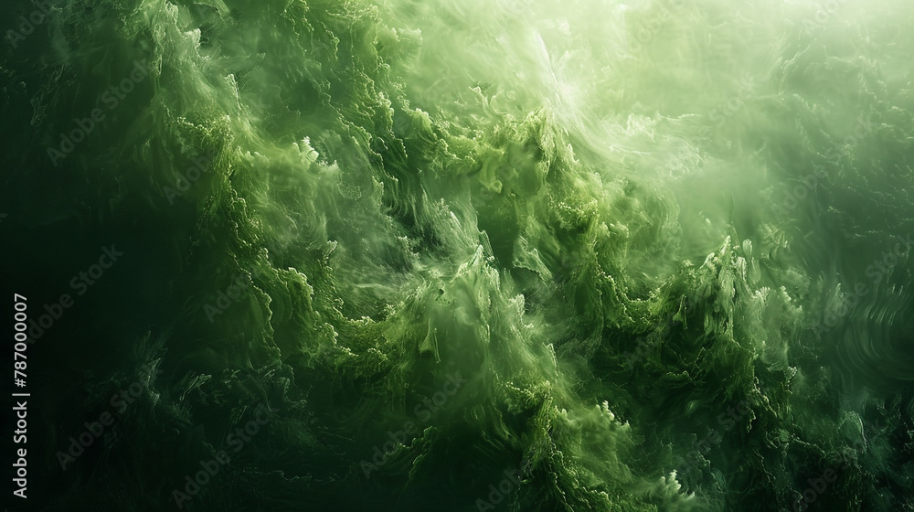 Fototapeta premium green nature landscape wallpaper background illustration, generated through AI technology. This realistic HD image showcases the ethereal beauty of nature's untamed landscape.