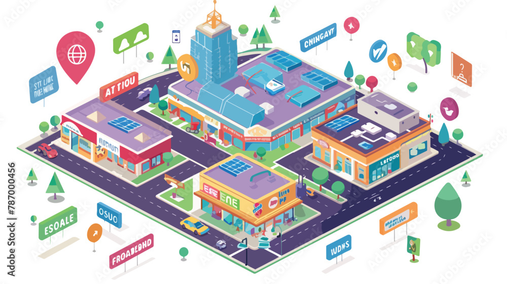 Shopping mall map concept vector. City shopping trade