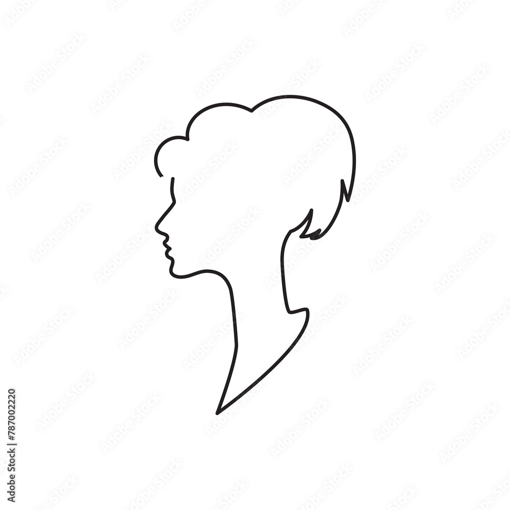 Continuous Line Women's Profile Icon, Monoline Girl Head Silhouette Symbol, One Line Cameo Silhouette, Lady Sign, Female Endless Shape Illustration Continuous Line Women's Profile Icon, Monoline Girl Head Silhouette Symbol, One Line Cameo Silhouette, Lady Sign, Female Endless Shape Illustration