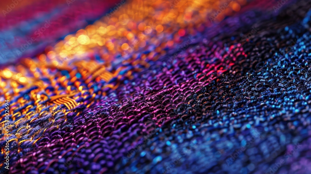A close-up view of a textured fabric with threads of different colors woven together, creating a sense of depth and richness. A close-up view of a textured fabric with threads of different colors woven together, creating a sense of depth and richness.