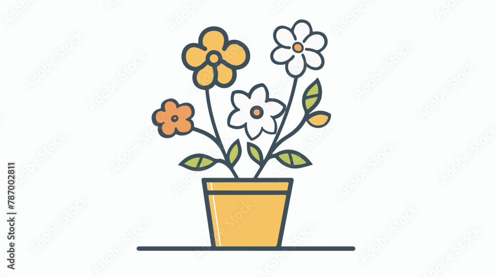 Flower Plant Pot Outline Icon flat vector isolated on