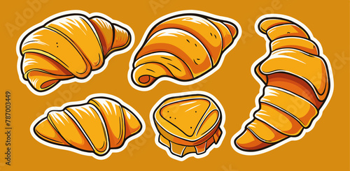 Set of illustrations of croissant stickers,, illustration of bread, croissant, Stickers Design, 