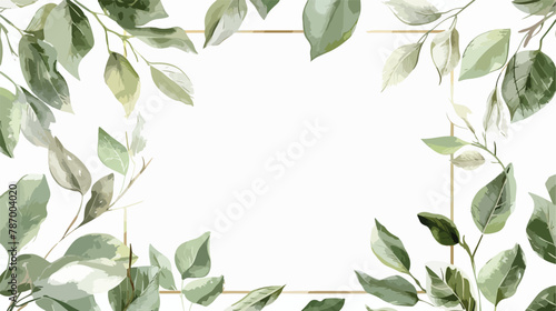 Frame with green leaves. Golden frame leaves. Wedding