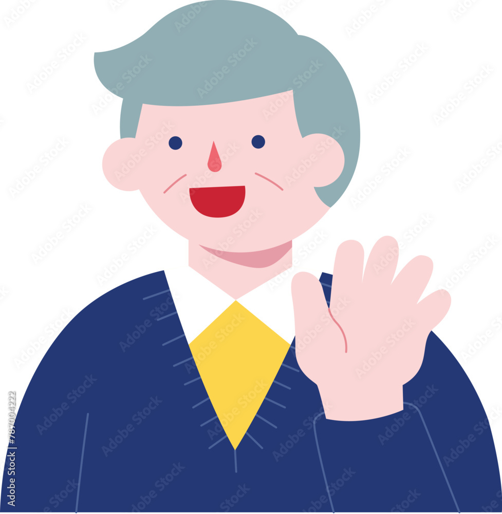 Smiley grandfather raises her hand to say hello Smiley grandfather raises her hand to say hello