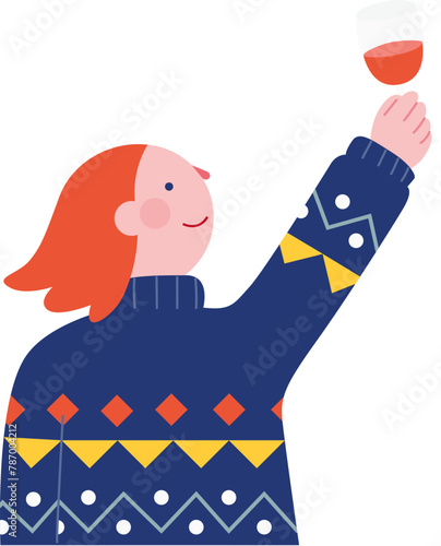 Woman raises a glass of wine and cheers happily