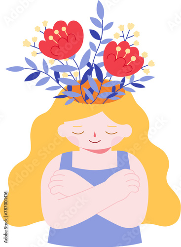 Smiley girl with  flowers on the head showing happiness