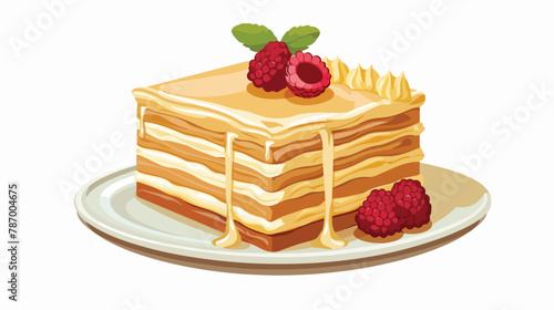 Fresh Napoleon cake icon cartoon vector. Glaze cream.