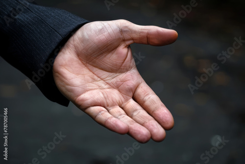 A close-up view showcases an outstretched adult hand with an open palm, possibly gesturing for help or ready to give aid © TKL