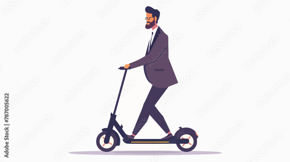Man on electric scooter flat vector illustration. Male