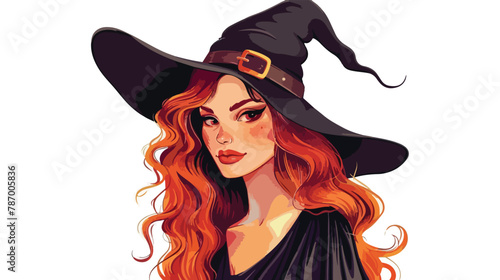 Funny avatar of a red-haired witch on a white background