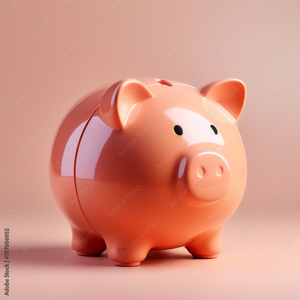 A 3D-rendered, hyper-realistic piggy bank account money fore retirement financial freedom, isolated on a solid background
