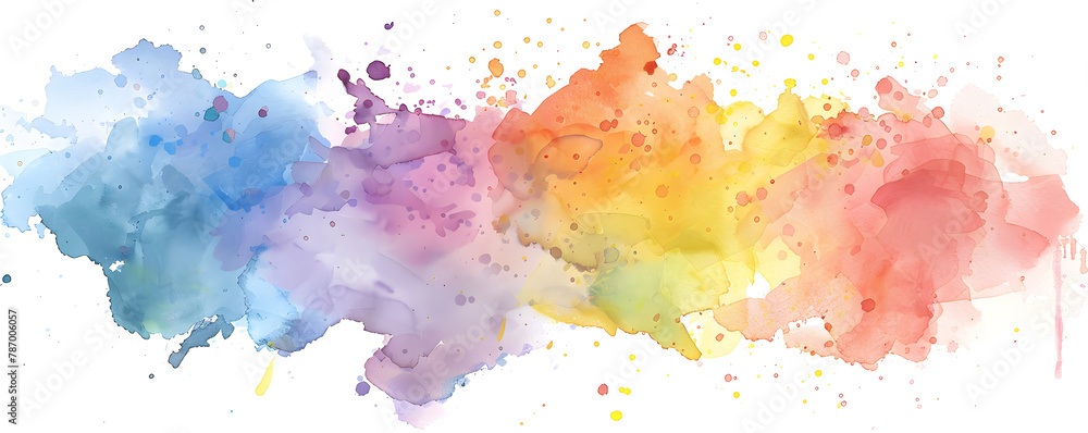 Watercolor  colorful drops and spray isolated on white background painted  canvas for design, template