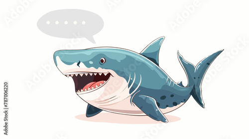 Funny cartoon shark with speech bubble flat vector