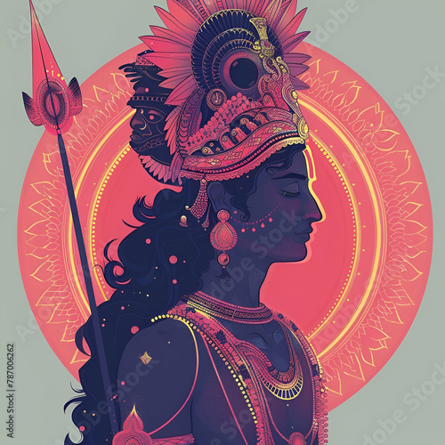 Watercolor illustration of lord rama silhouette with a bow and arrow for ram navami