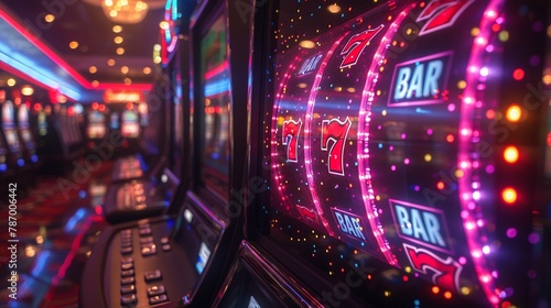 Animated 3D sequence of a slot machine with reels spinning through a rainbow of colors, capturing the thrill of the casino