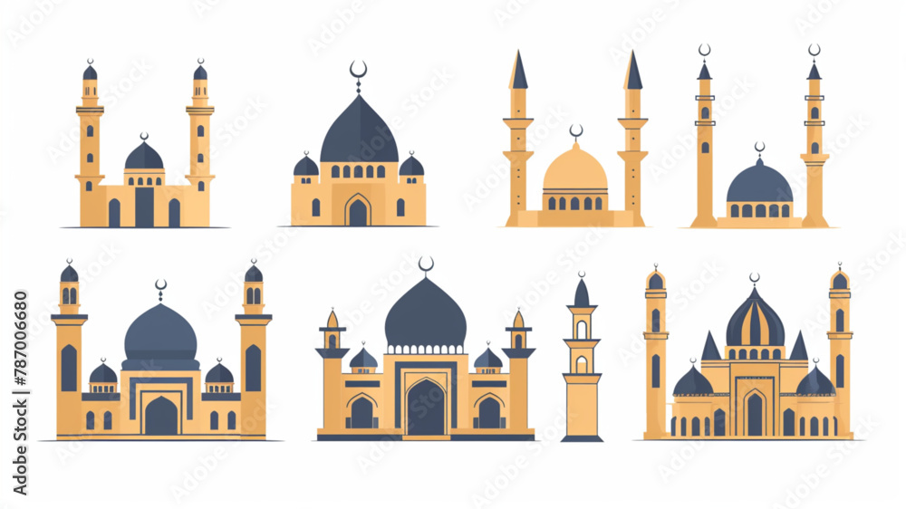 set of flat mosque dome silhouette vector
