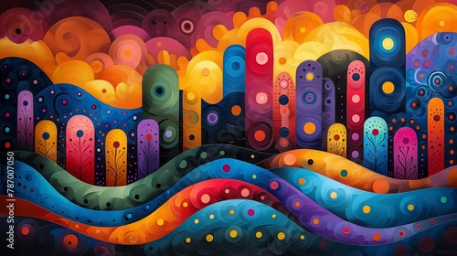 abstract illustration of a city in vibrant colors on an artisticly colored background photo