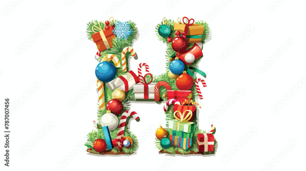 Funny Christmas alphabet letter H Vector illustration