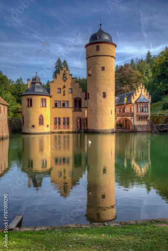 Wasserschloss Mespelbrunn im fränkischen Spessart im Freistaat Bayern, Deutschland, Europa.