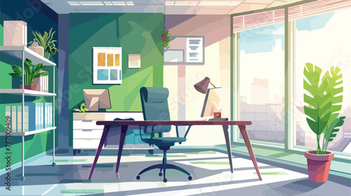 Office room interior flat vector illustration. Cartoon