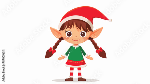 Funny Christmas elf girl with pigtails. Vector illustration © Vector