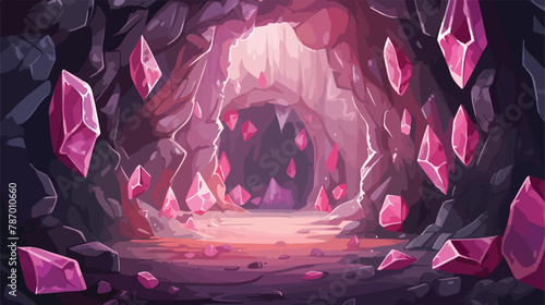 Game underground mine cave with crystal treasure illustration