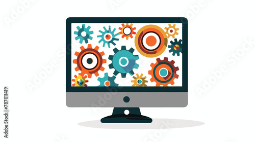 Gears on computer screen icon image flat vector isolated