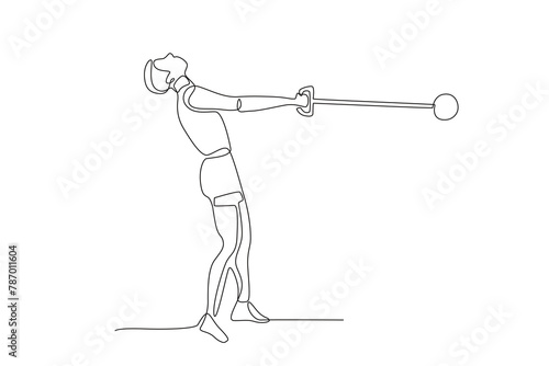 Male hammer throw athletes competing. Olympics concept one-line drawing