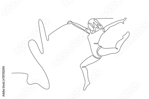 Rhythmic gymnastics using ribbons. Olympics concept one-line drawing
