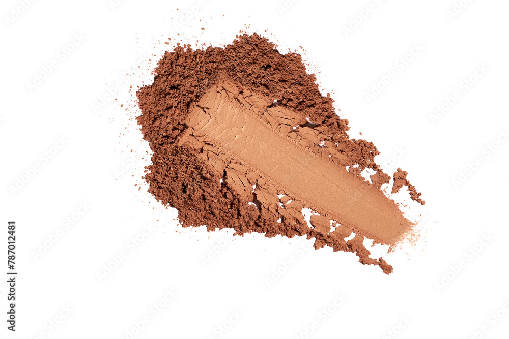 Bronzer, eye shadow smear isolated on white background. Eye shadow color swatch. Bronzer, eye shadow smear isolated on white background. Eye shadow color swatch.