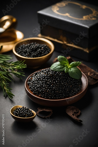 Luxurious serving of black caviar.