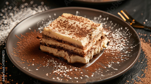 Rich layers of velvety mascarpone cream delicately dusted with cocoa powder