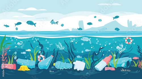 Plastic pollution trash under the sea with different k