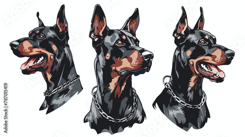 Portraits of a Doberman dog. Set of three Four heads.