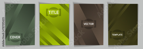 Diagonal stripes texture metallic gradient vector cover page templates.