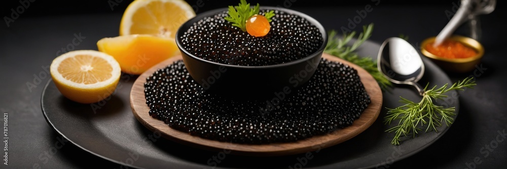 Luxurious serving of black caviar.