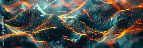 Futuristic digital art style tech background with intricate wire mesh Marvelous abstract orange light. photo